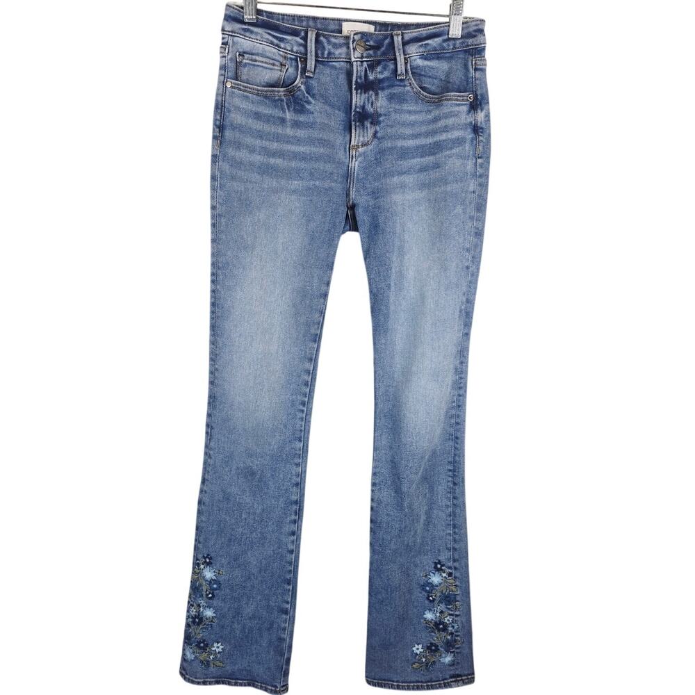 Driftwood Kelly Embroidered Floral Whiskering Straight Jeans Women's 26 X 33